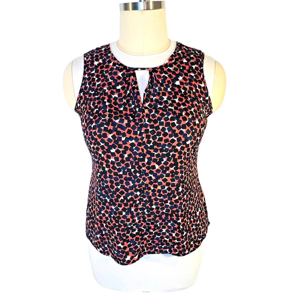 Nic + Zoe Tank Top Women's L Key Hole Neck Geometric Square Print